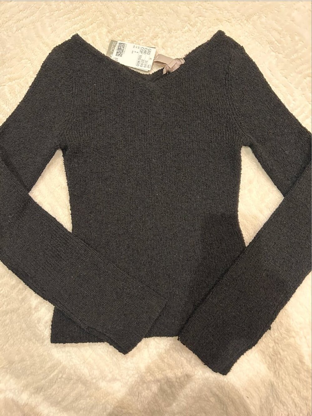 Black V-Neck Textured Sweater Top
